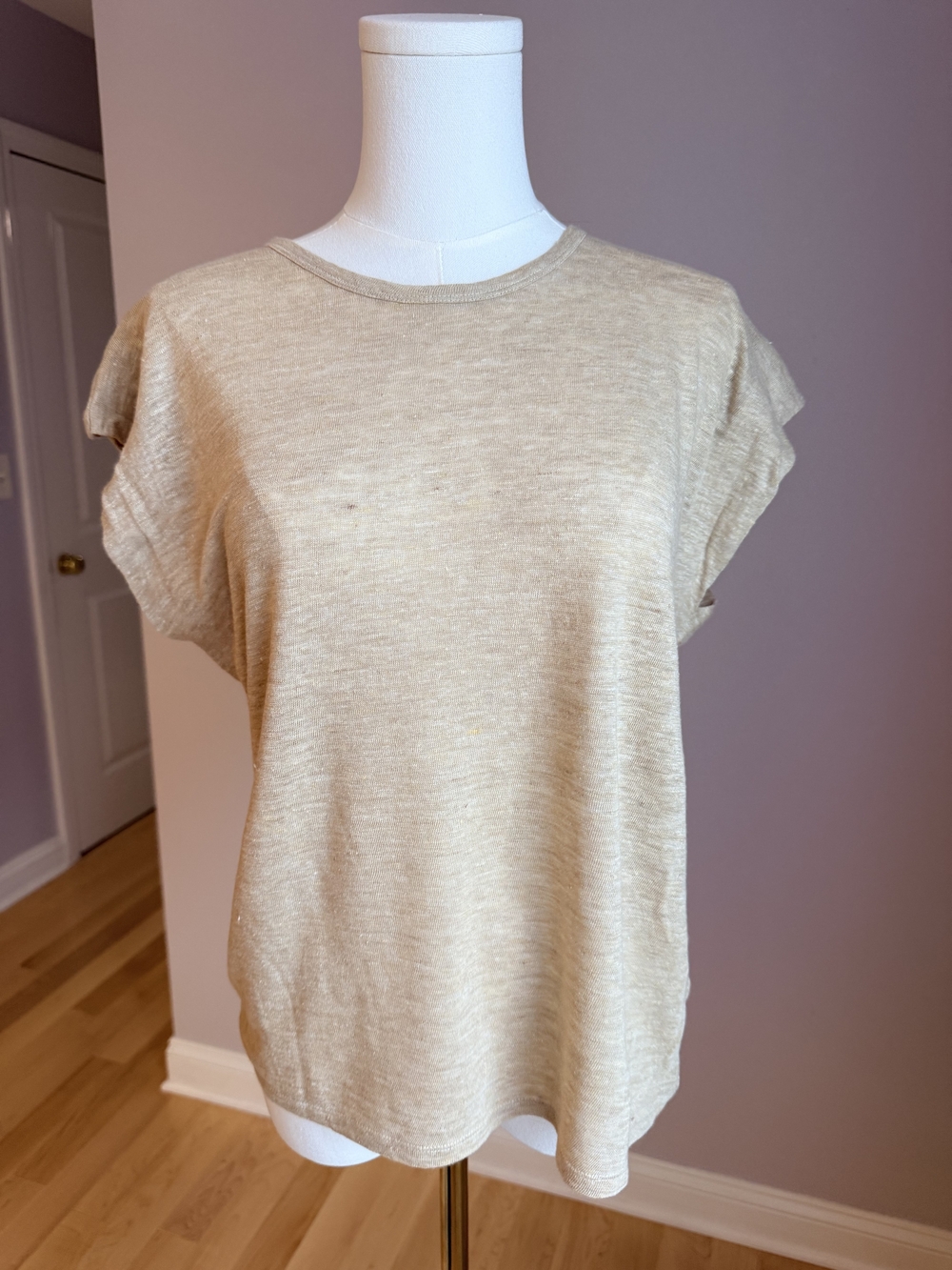 Massimo Dutti Light Beige Short Sleeve Crewneck Top